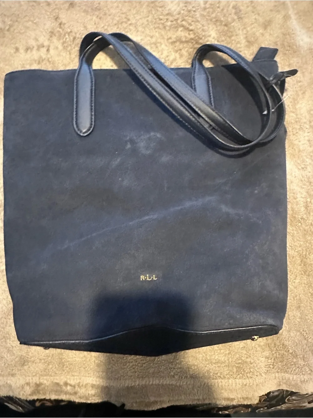 Ralph Lauren Navy Suede Tote with Leather Trim and RL Tag 🏷️ AS IS 🤗